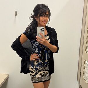 Blue and Black Geometric Mini Dress